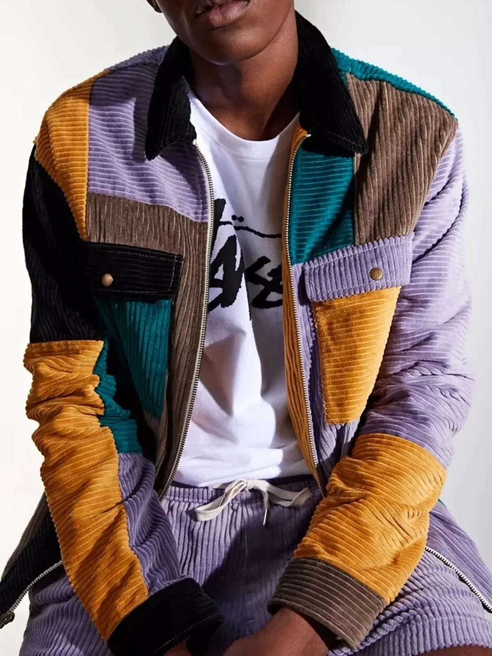 Urban Outfitters Ryder Blocked Corduroy Zip Shirt Size M